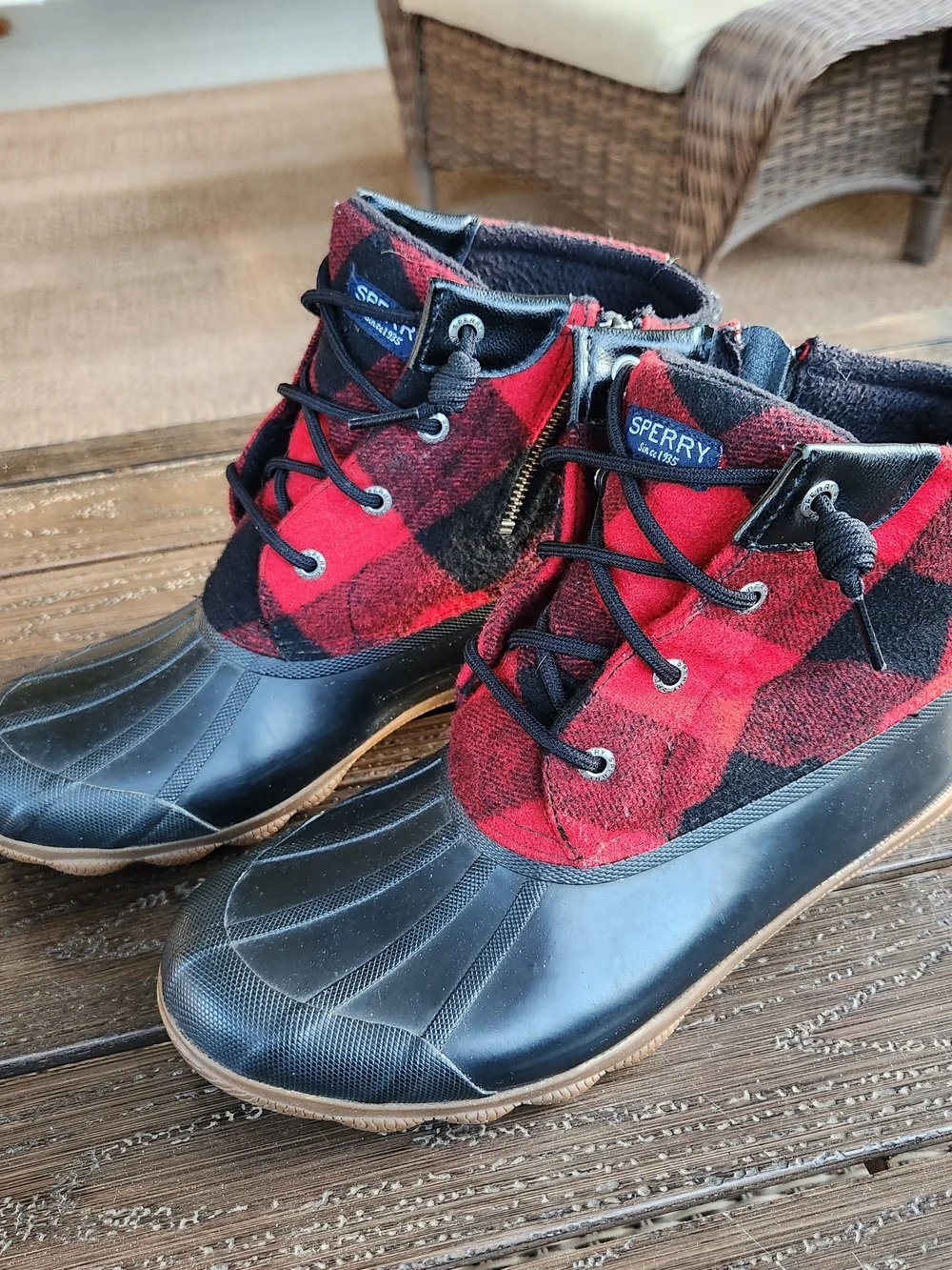 Sperry Topsider Saltwater Duck Lug Boot Waterproof Buffalo Check Plaid Size 8.5